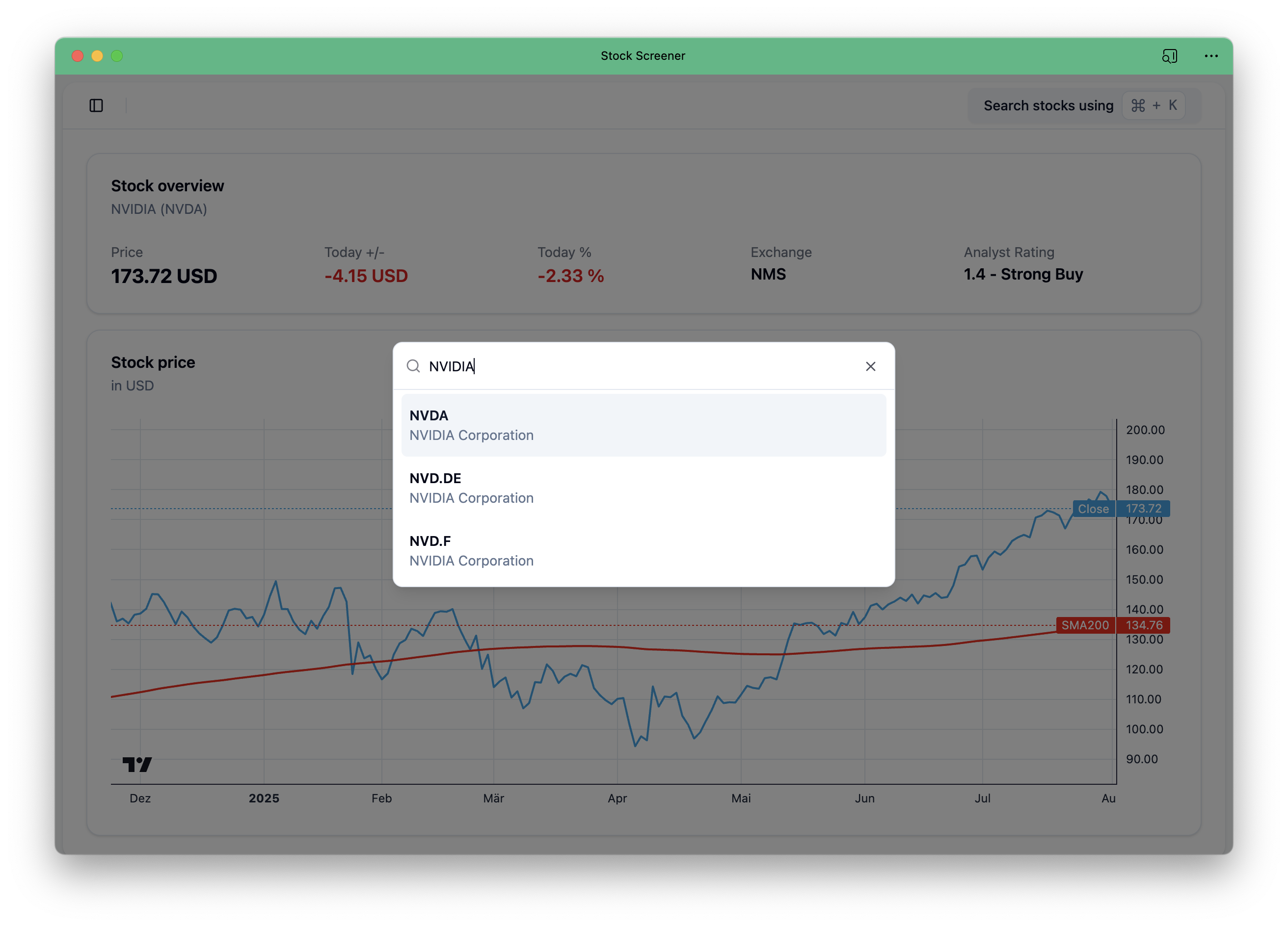 Stock screening web app